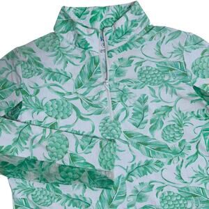 IBKUL 1/4 GOLF SHIRT Women's Size Small Green Tropical Long Sleeve Performance